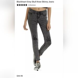 Blackheart women's Gray Skull Detail Skinny Jeans, Sz 9 Hot Topic